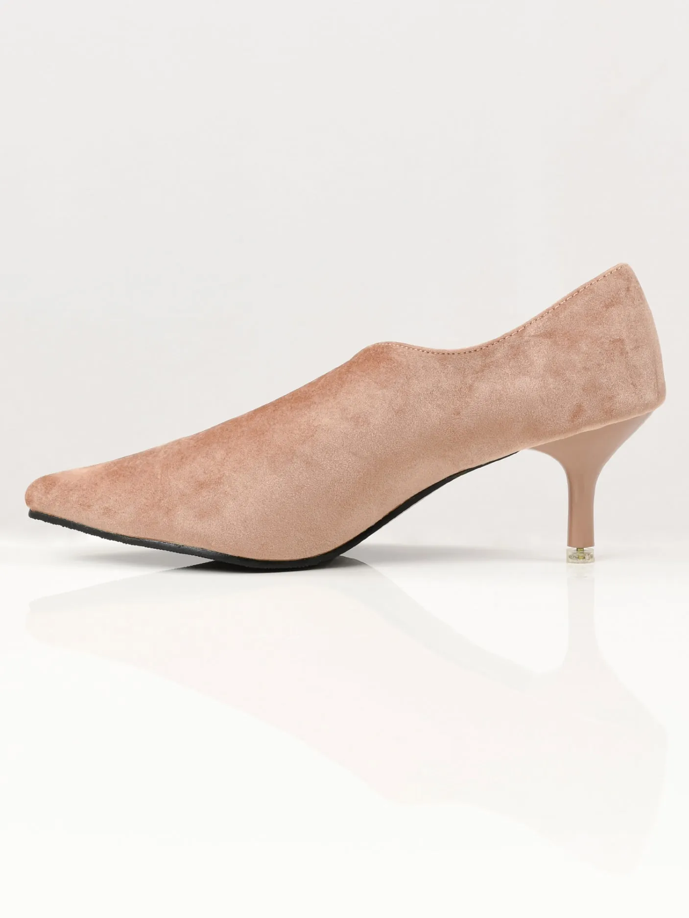Pointed Velvet Heels - Light Brown