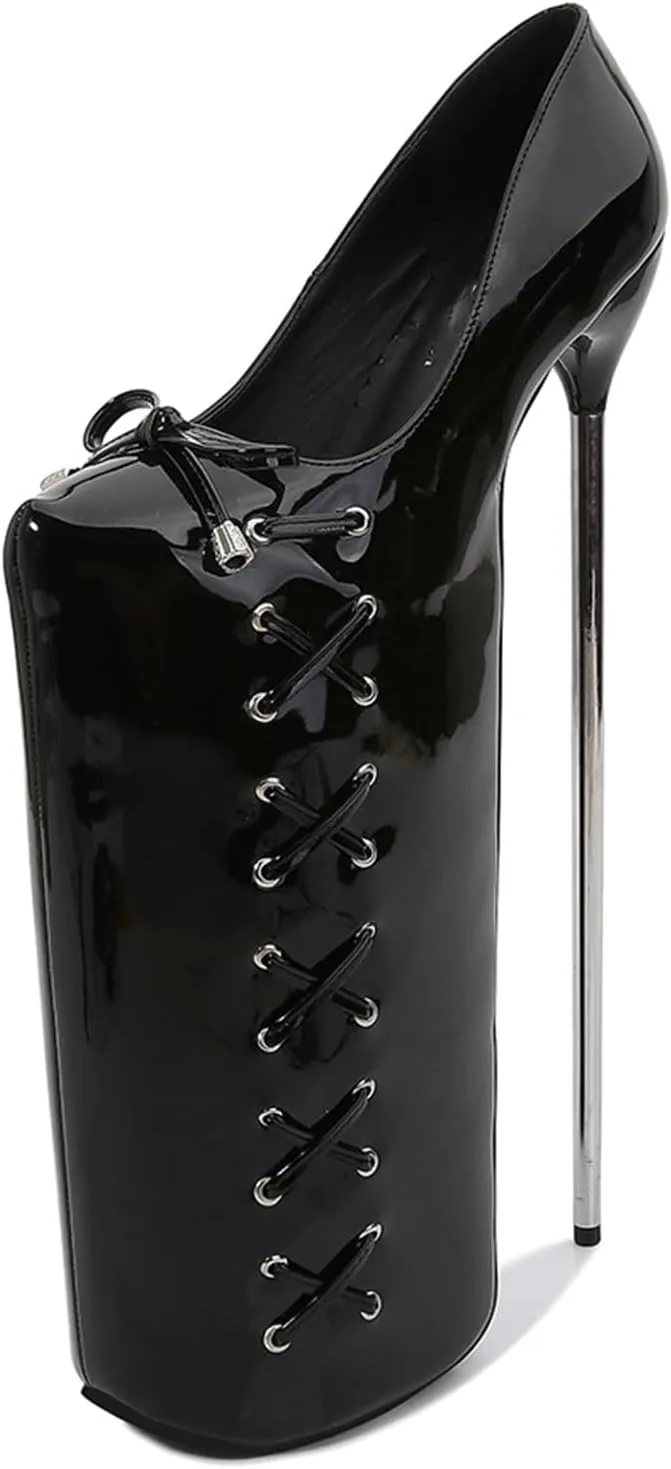 POOSR 30CM High Heels, Fashion Platforms Party Dress Shoes, Nightclub Pole Dancing Shoes, Patent Leather Bow Sandals