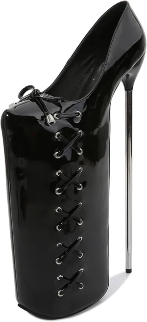 POOSR 30CM High Heels, Fashion Platforms Party Dress Shoes, Nightclub Pole Dancing Shoes, Patent Leather Bow Sandals
