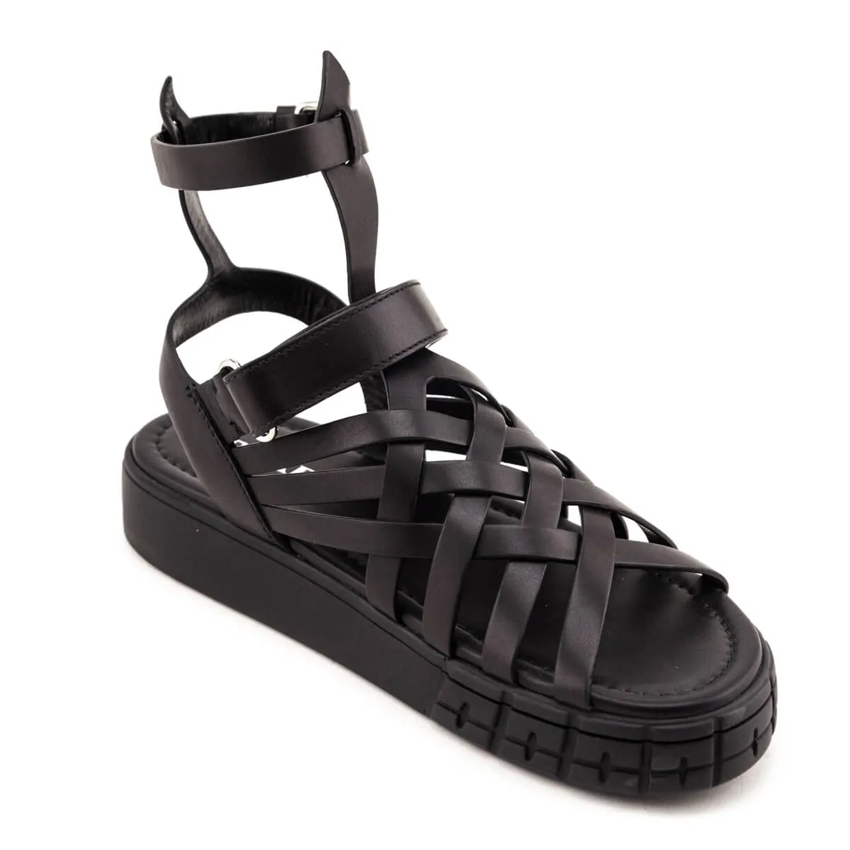 Prada Black Braided Leather Gladiator Sandals Size US 9 | IT 39