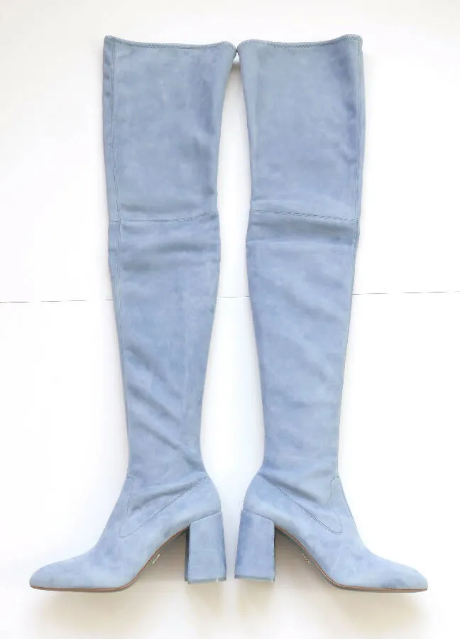 Prada light blue suede suede over-the-knee high boots