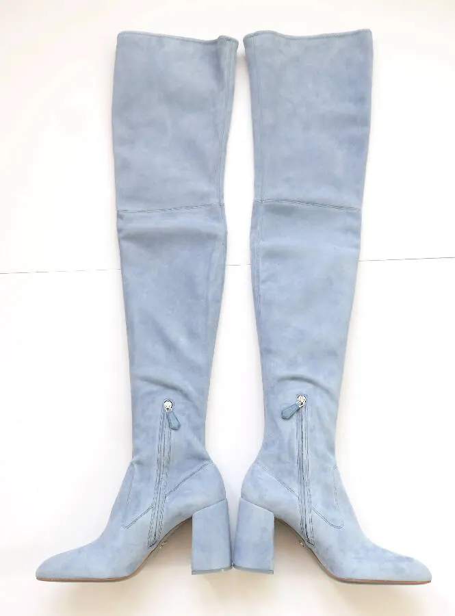 Prada light blue suede suede over-the-knee high boots