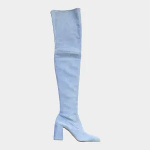 Prada light blue suede suede over-the-knee high boots