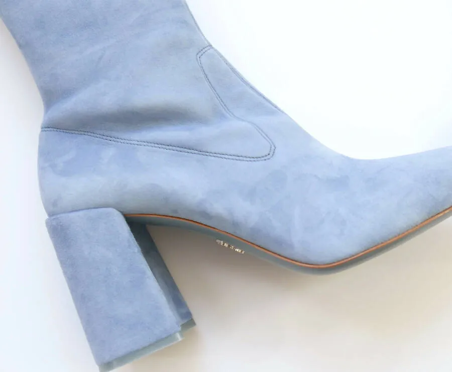 Prada light blue suede suede over-the-knee high boots