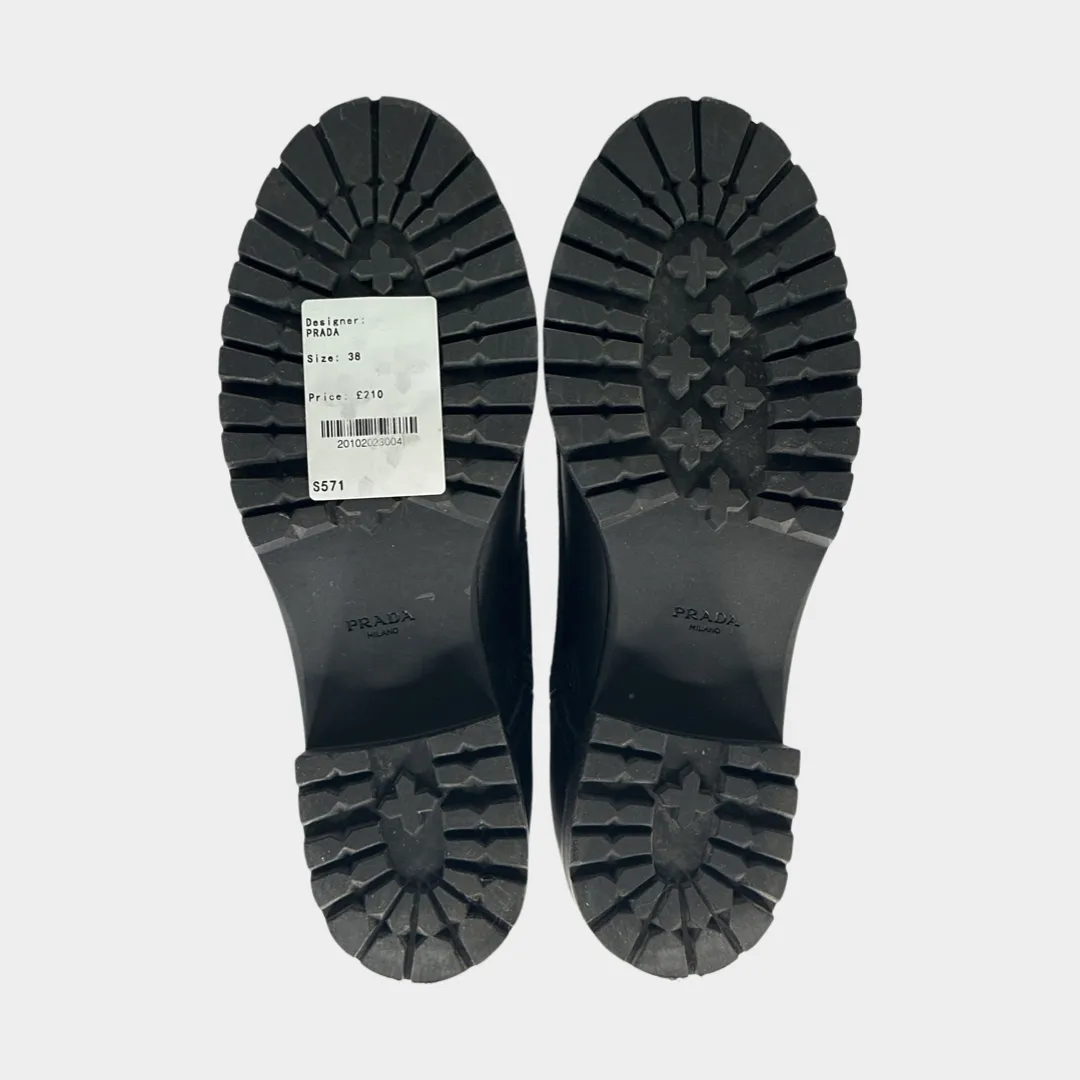 Prada women's black leather combat boots
