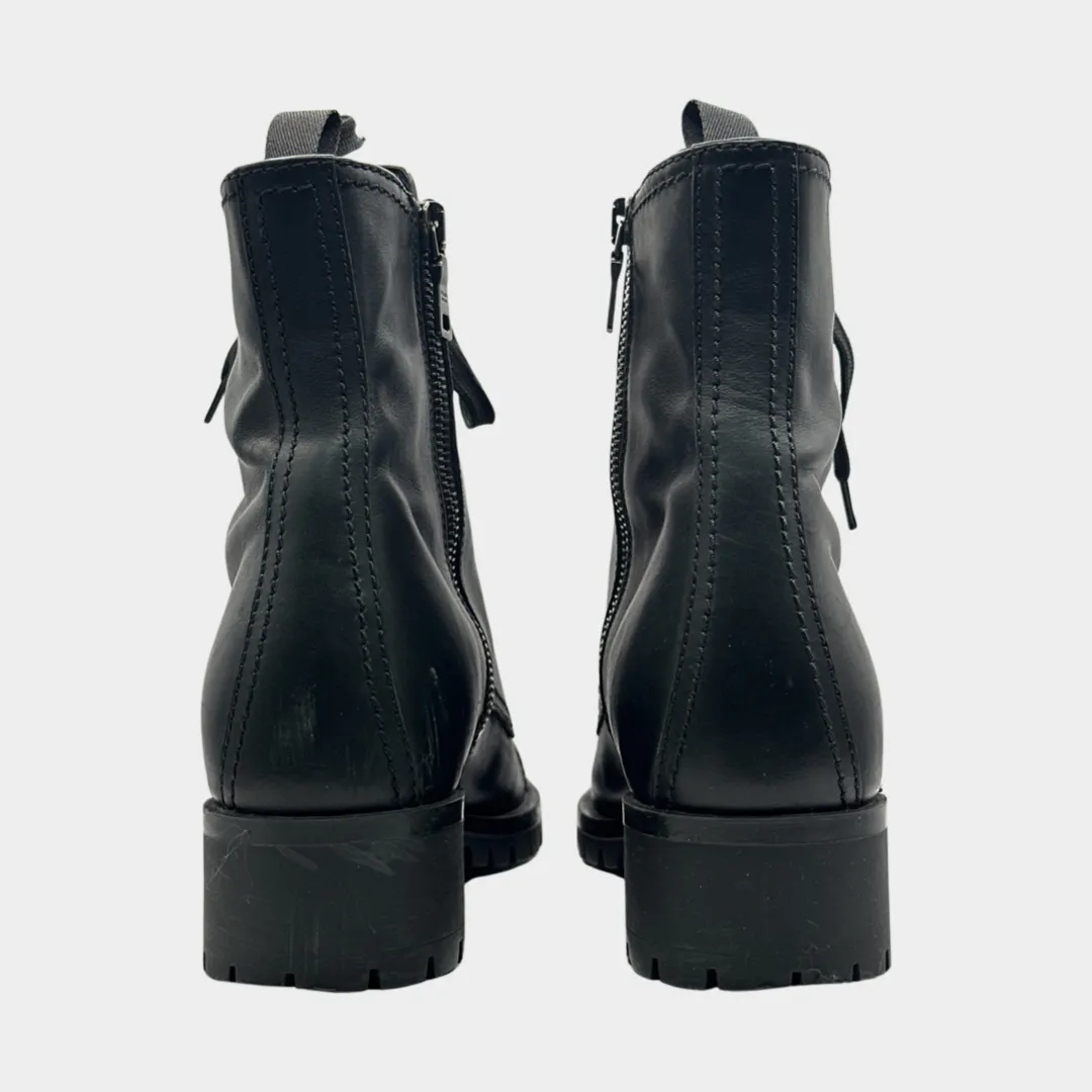 Prada women's black leather combat boots