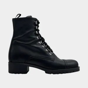 Prada women's black leather combat boots