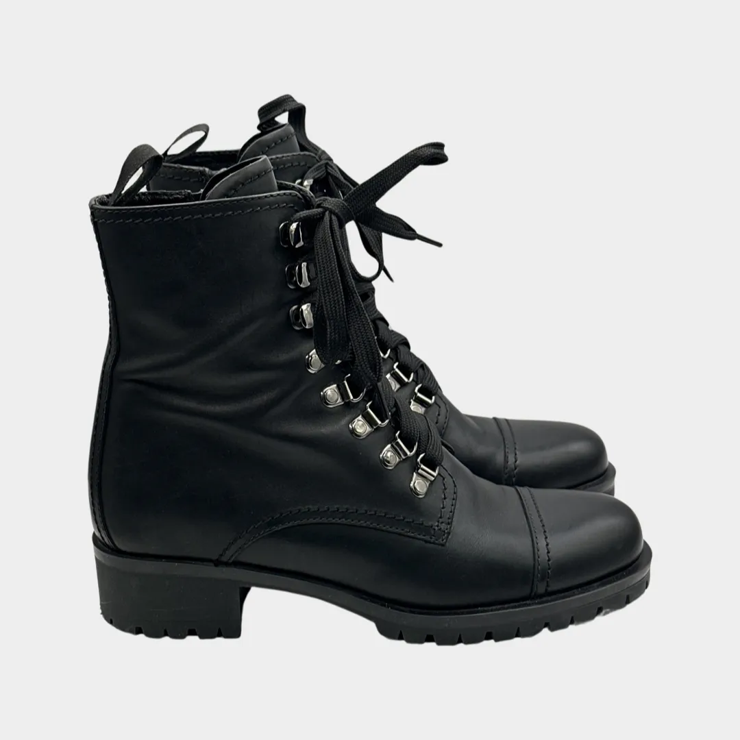 Prada women's black leather combat boots