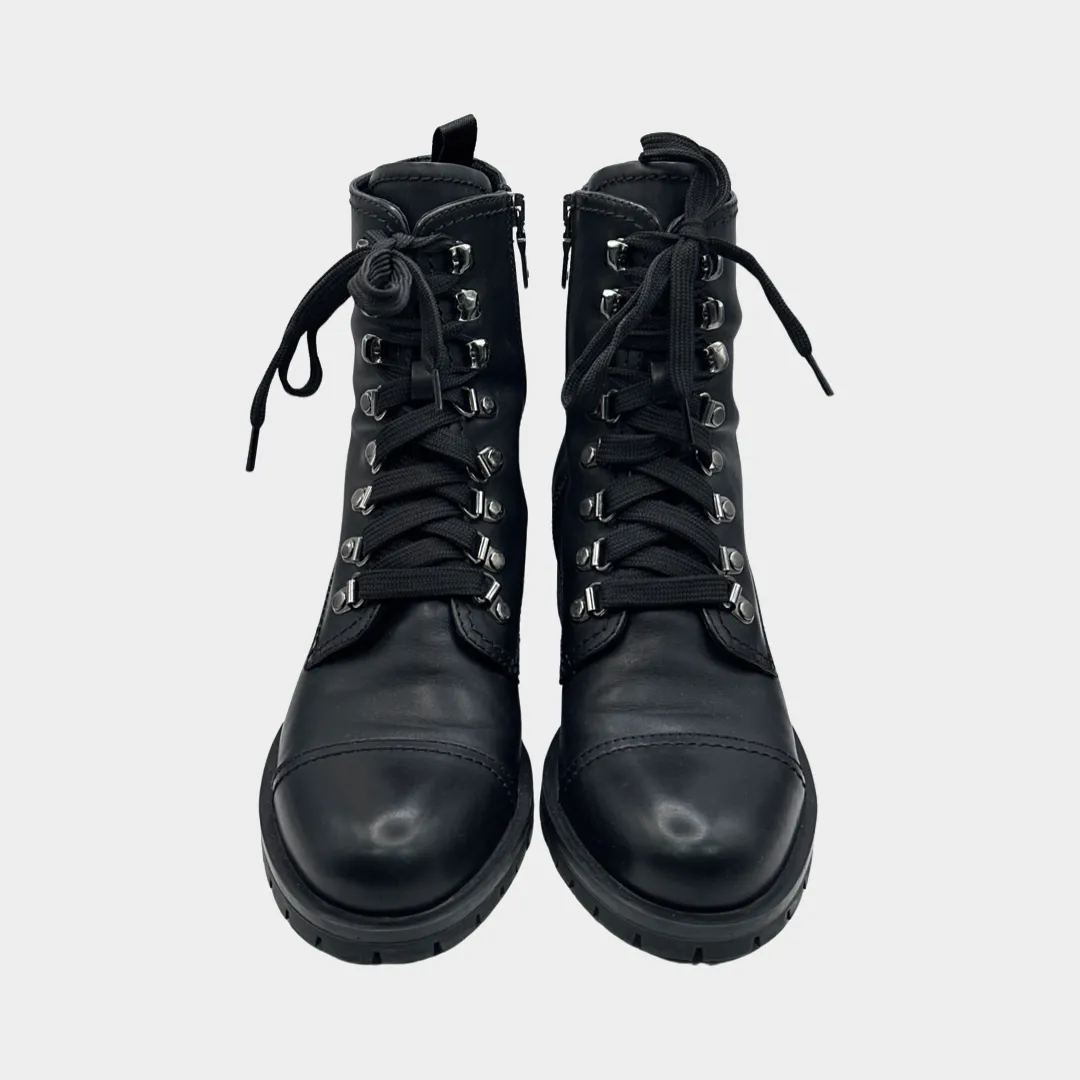 Prada women's black leather combat boots