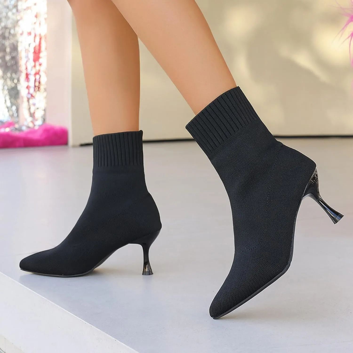Pumps Shoes Dressy Fashion Comfortable Women's Fashion Stiletto Sock Covers Knitted Breathable Pointed Toe Casual