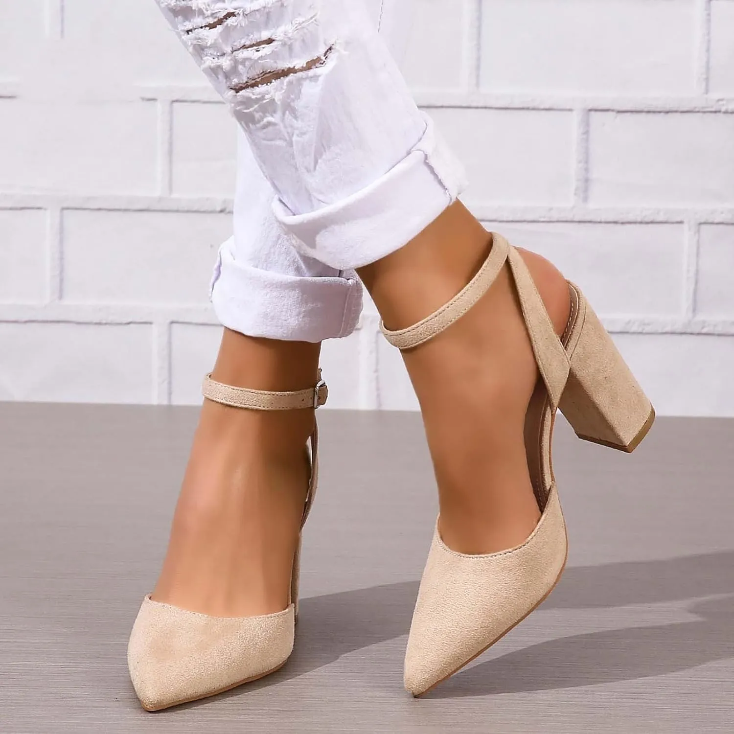 Pumps Shoes Women's Platform Chunky High Heels Opentoe Block Ankle Strap Dress Bridal Party Wedding Shoes