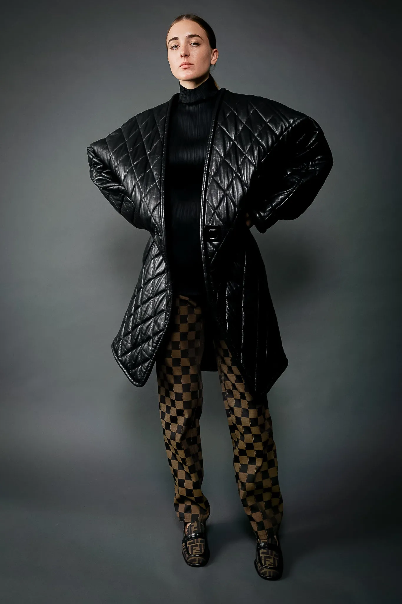 Quilted Leather Cocoon Coat