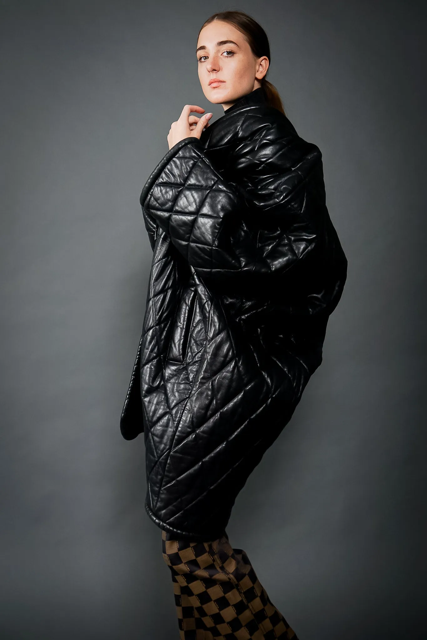 Quilted Leather Cocoon Coat