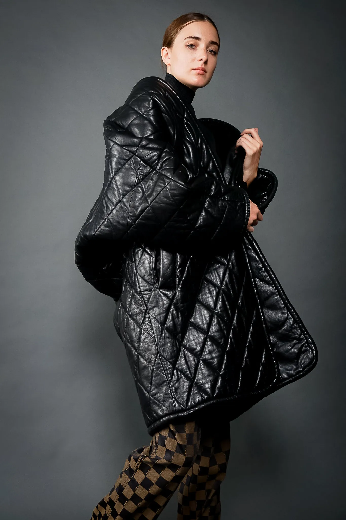 Quilted Leather Cocoon Coat