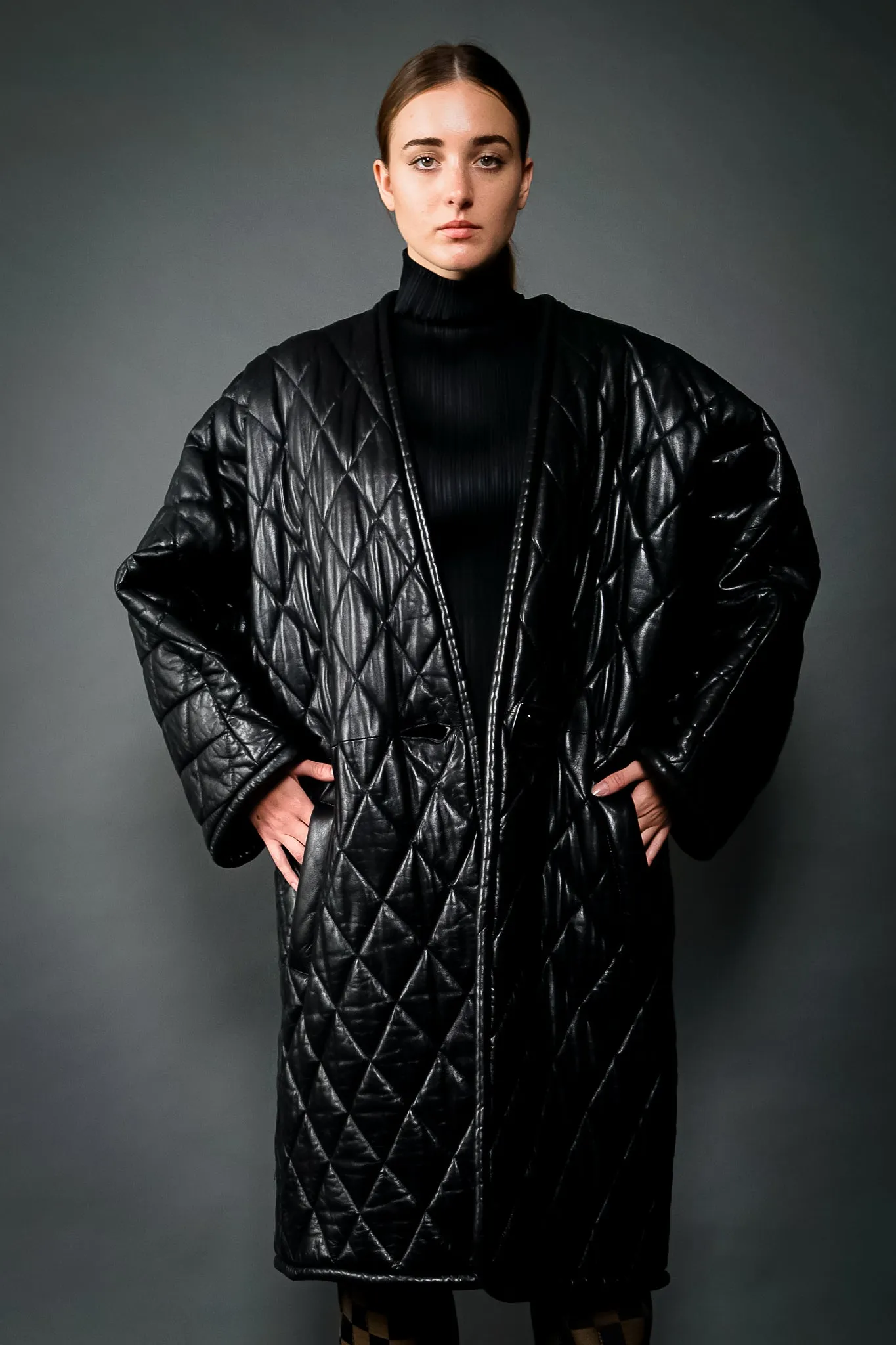 Quilted Leather Cocoon Coat