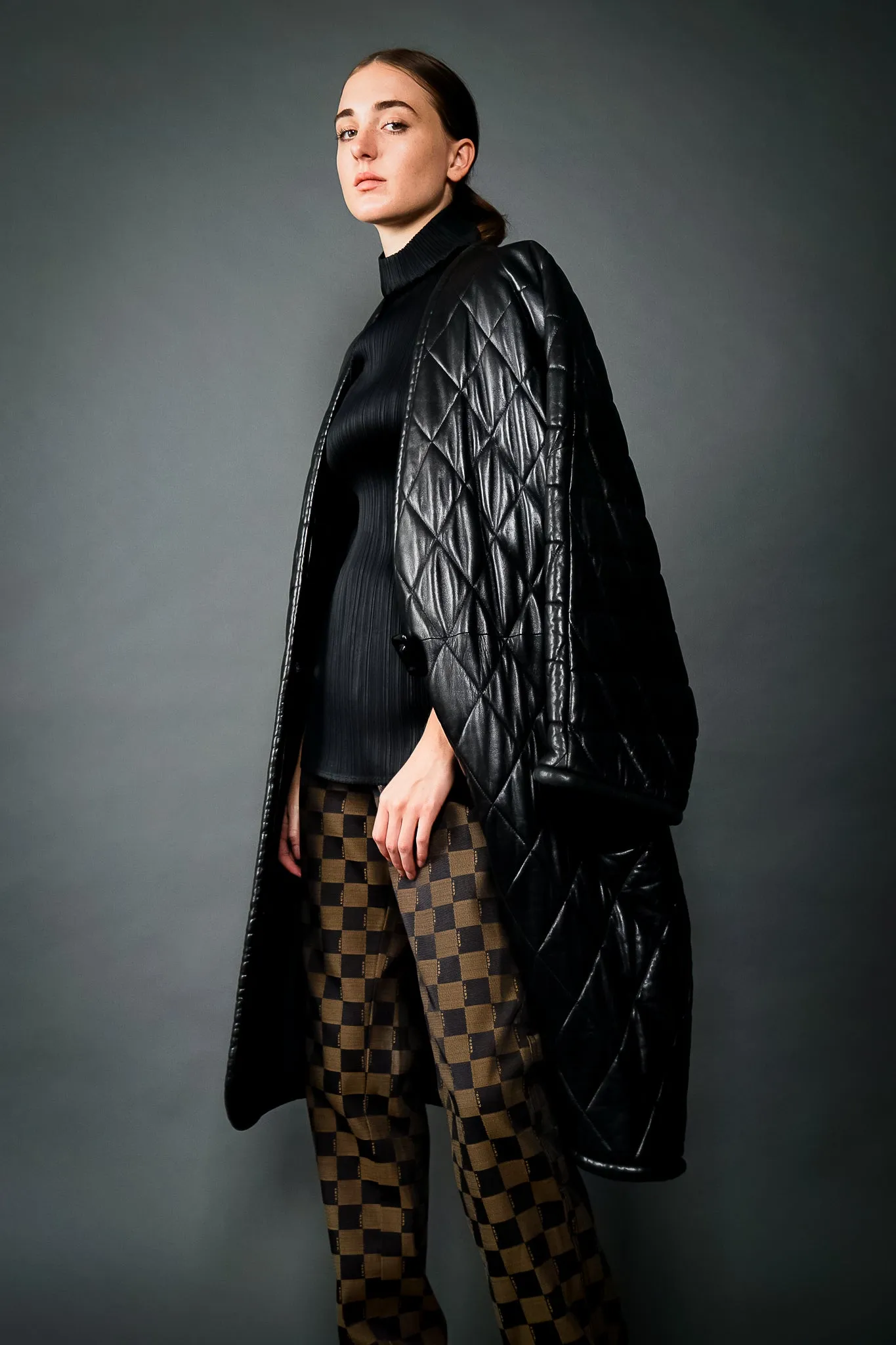 Quilted Leather Cocoon Coat