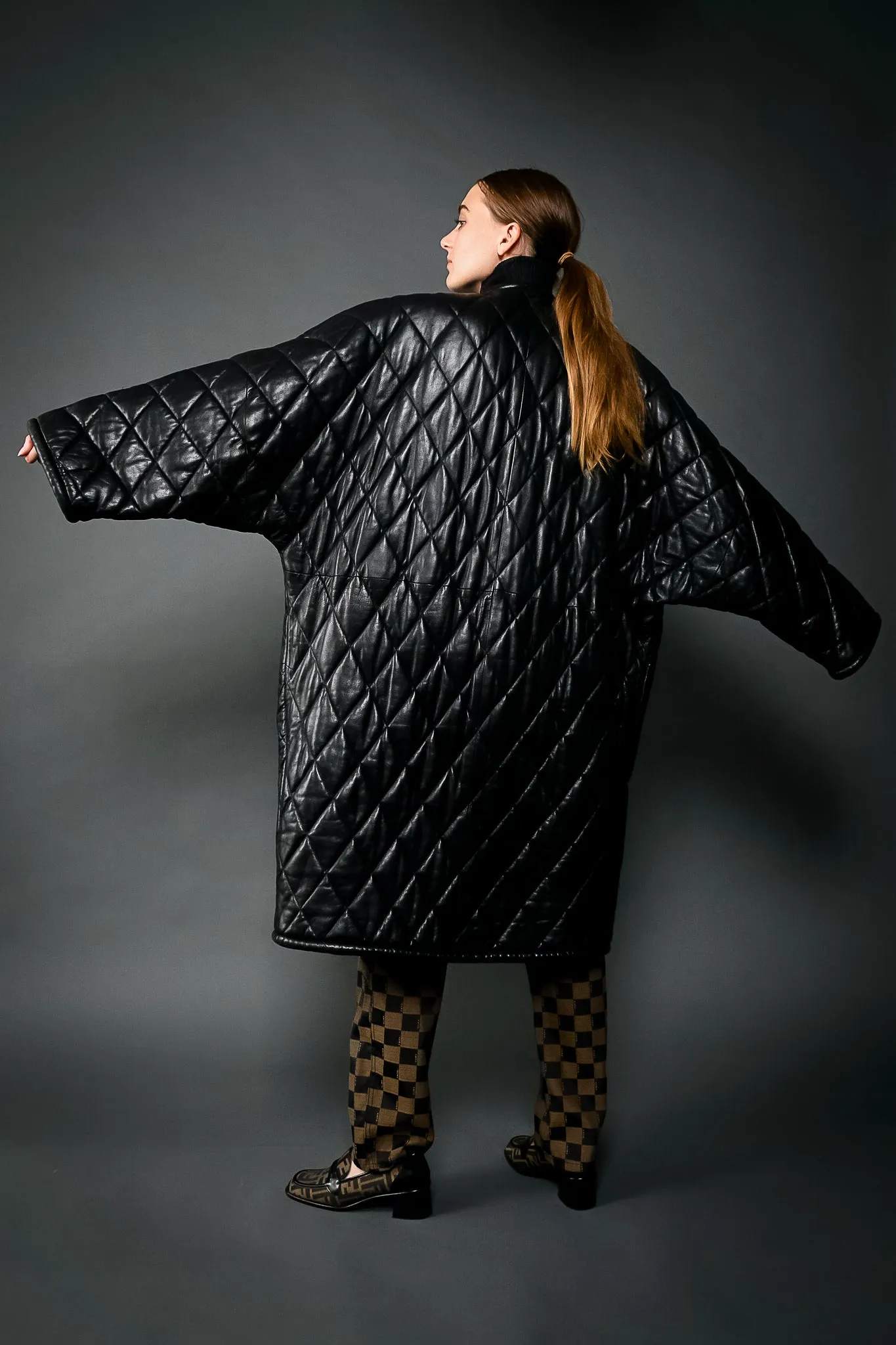 Quilted Leather Cocoon Coat