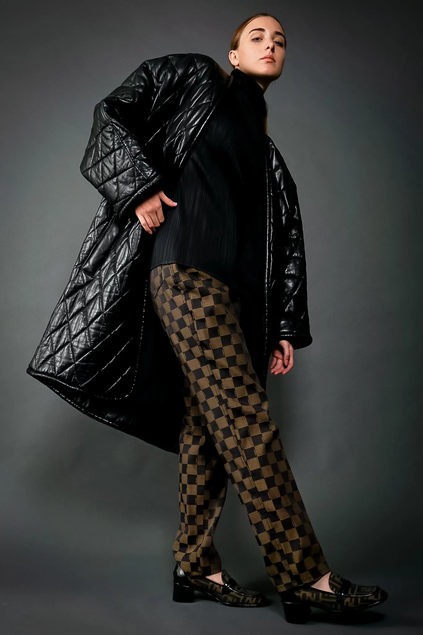 Quilted Leather Cocoon Coat