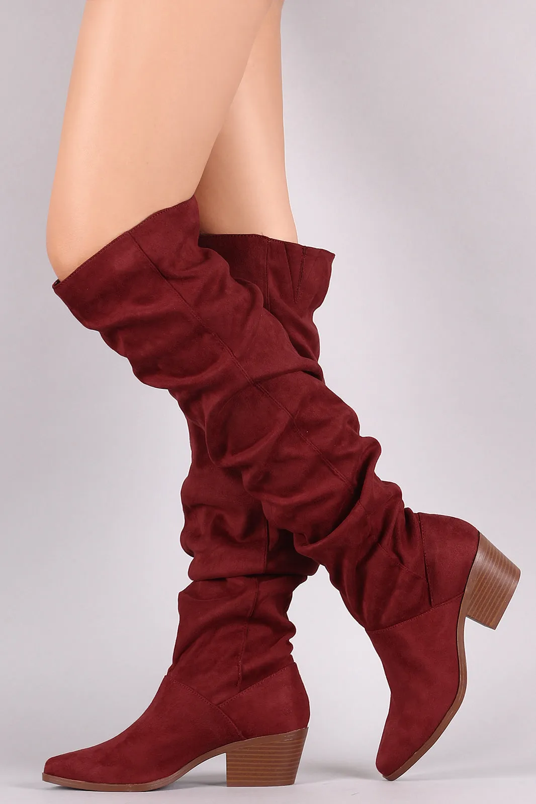 Qupid Suede Slouchy Almond Toe Over-The-Knee Boots