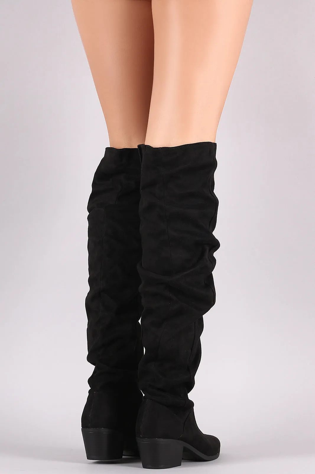 Qupid Suede Slouchy Almond Toe Over-The-Knee Boots