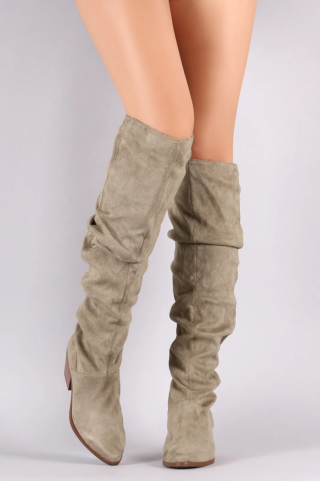 Qupid Suede Slouchy Almond Toe Over-The-Knee Boots