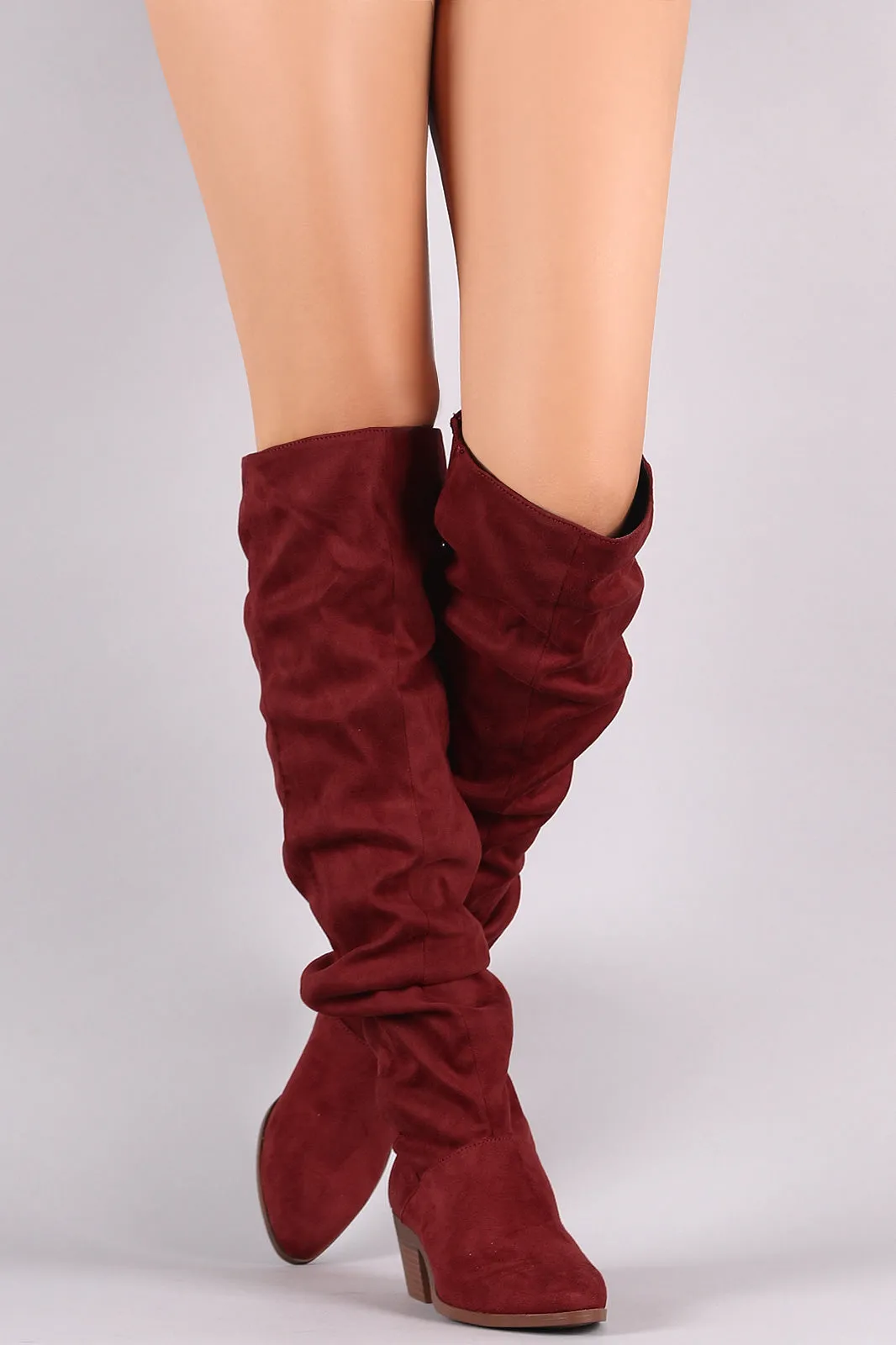 Qupid Suede Slouchy Almond Toe Over-The-Knee Boots