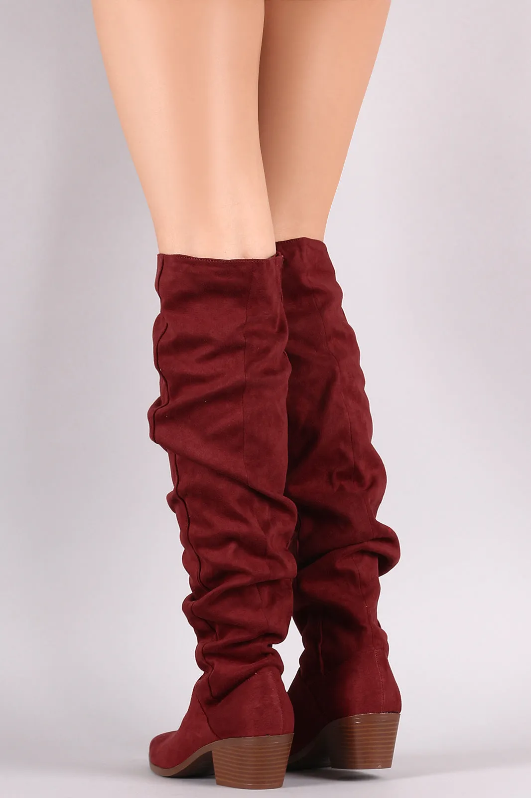 Qupid Suede Slouchy Almond Toe Over-The-Knee Boots