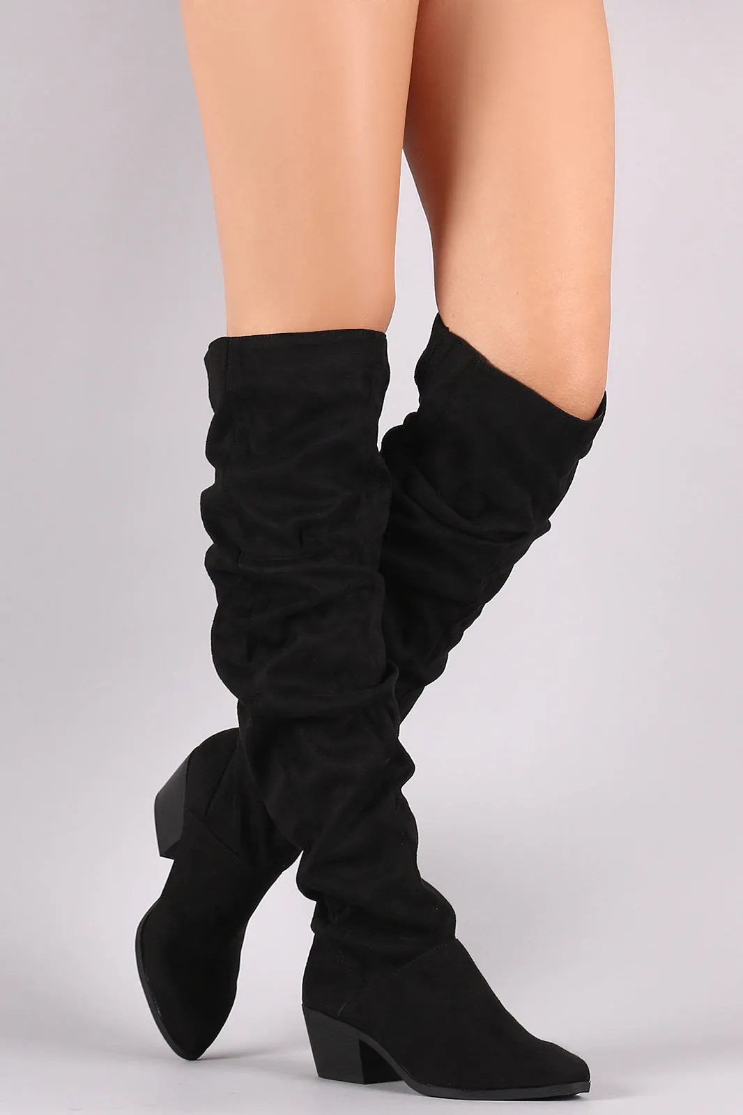 Qupid Suede Slouchy Almond Toe Over-The-Knee Boots