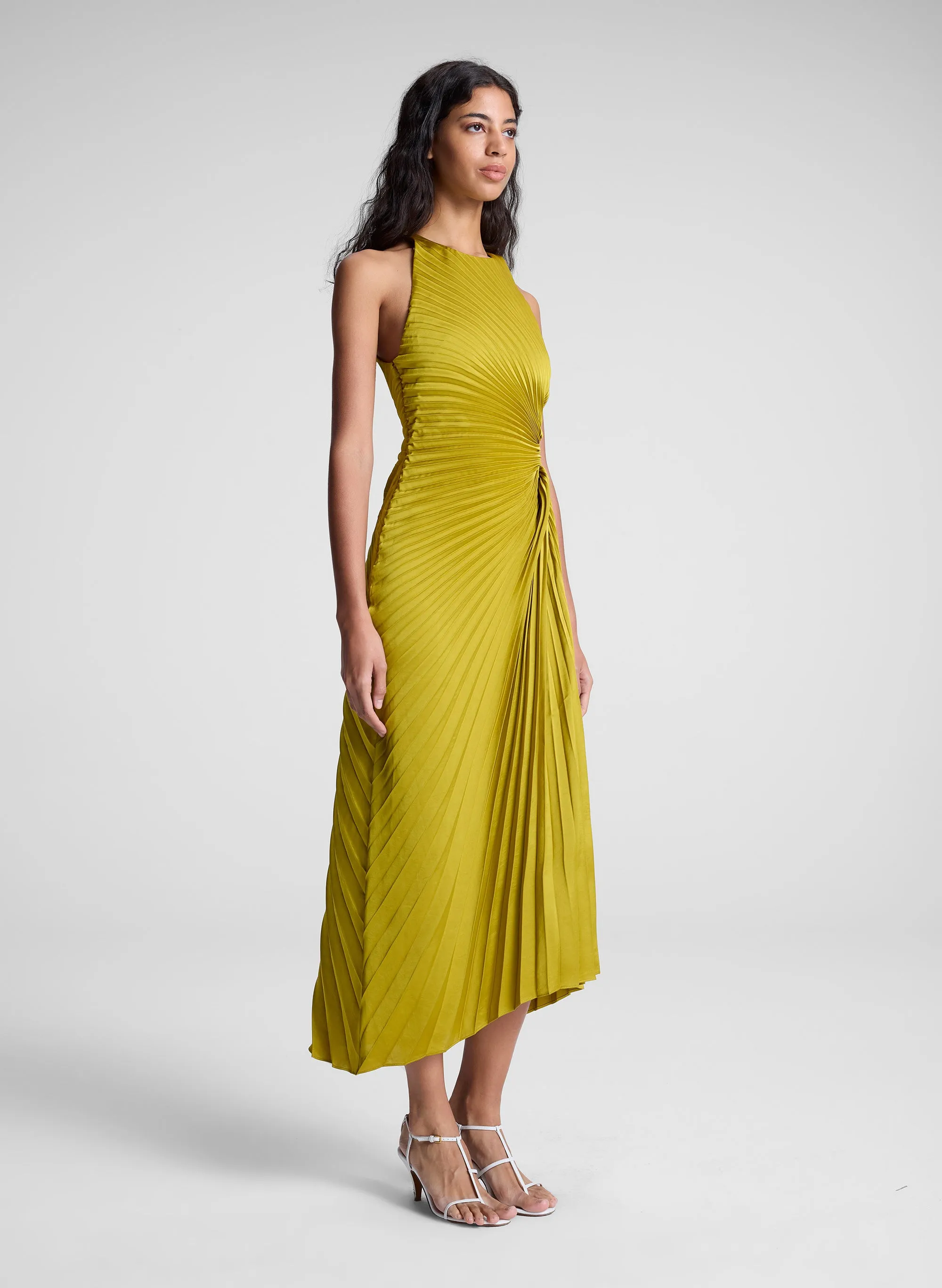 Reagan Satin Pleated Midi Dress