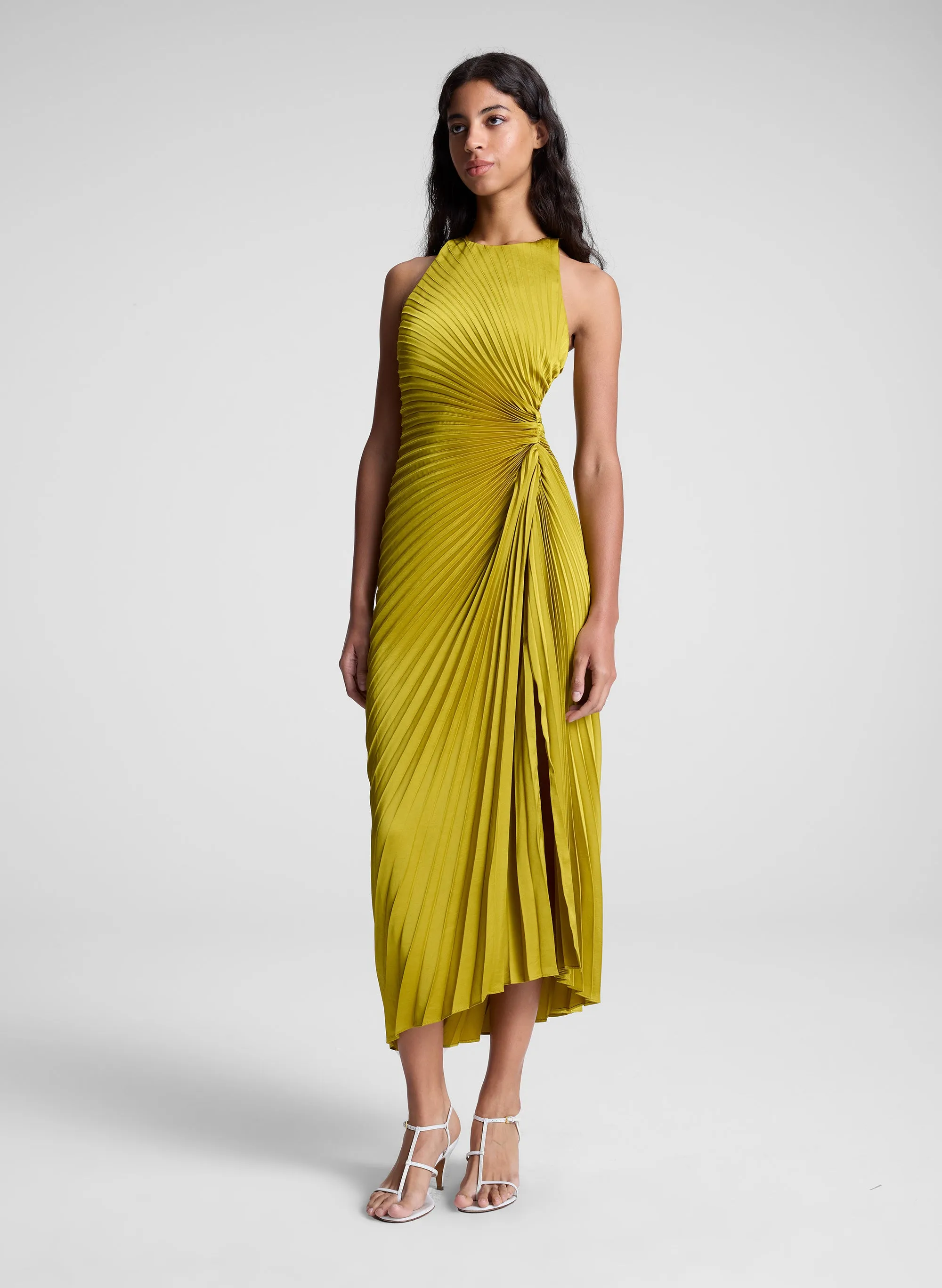 Reagan Satin Pleated Midi Dress