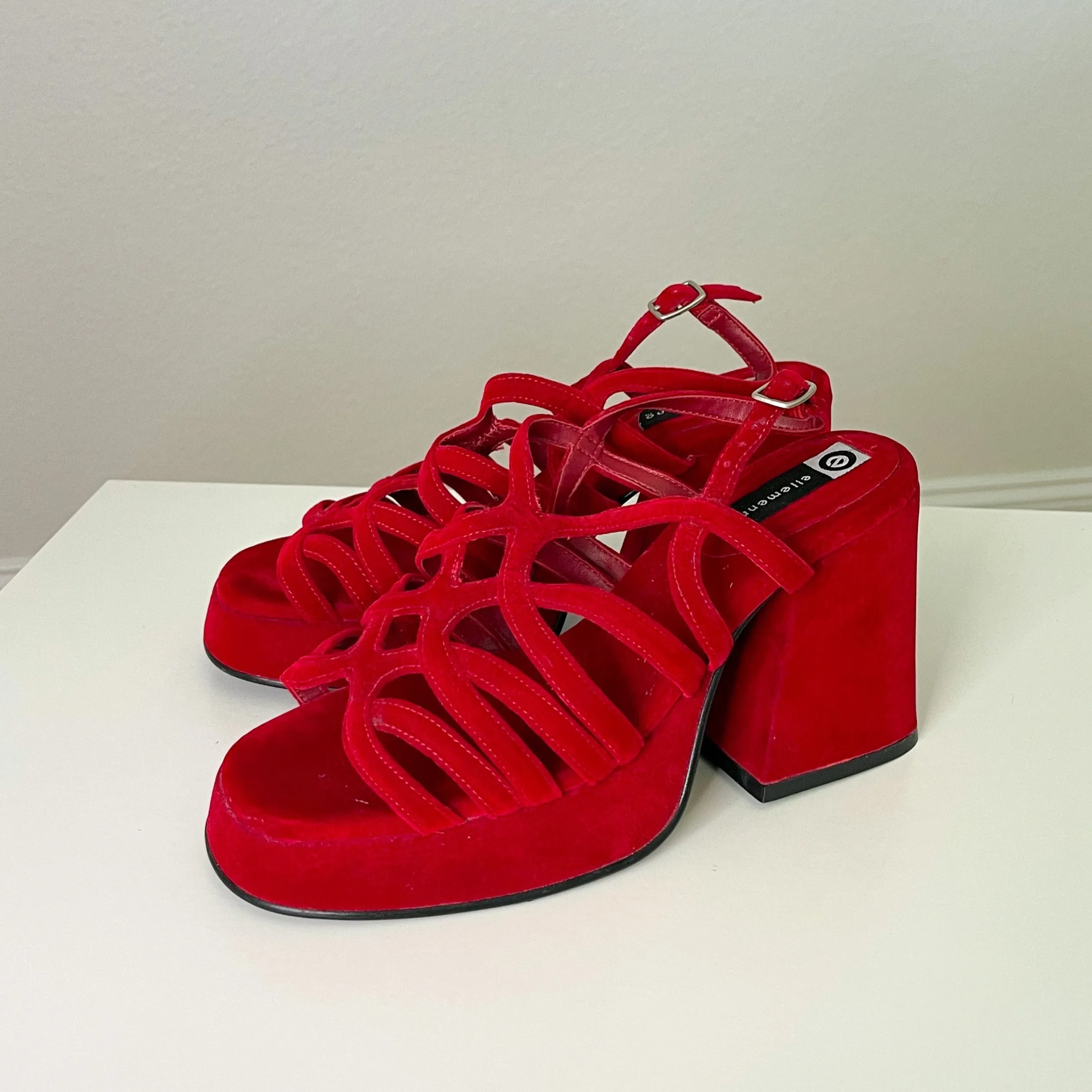 Red Y2K Velvet Platform Heels (6.5)