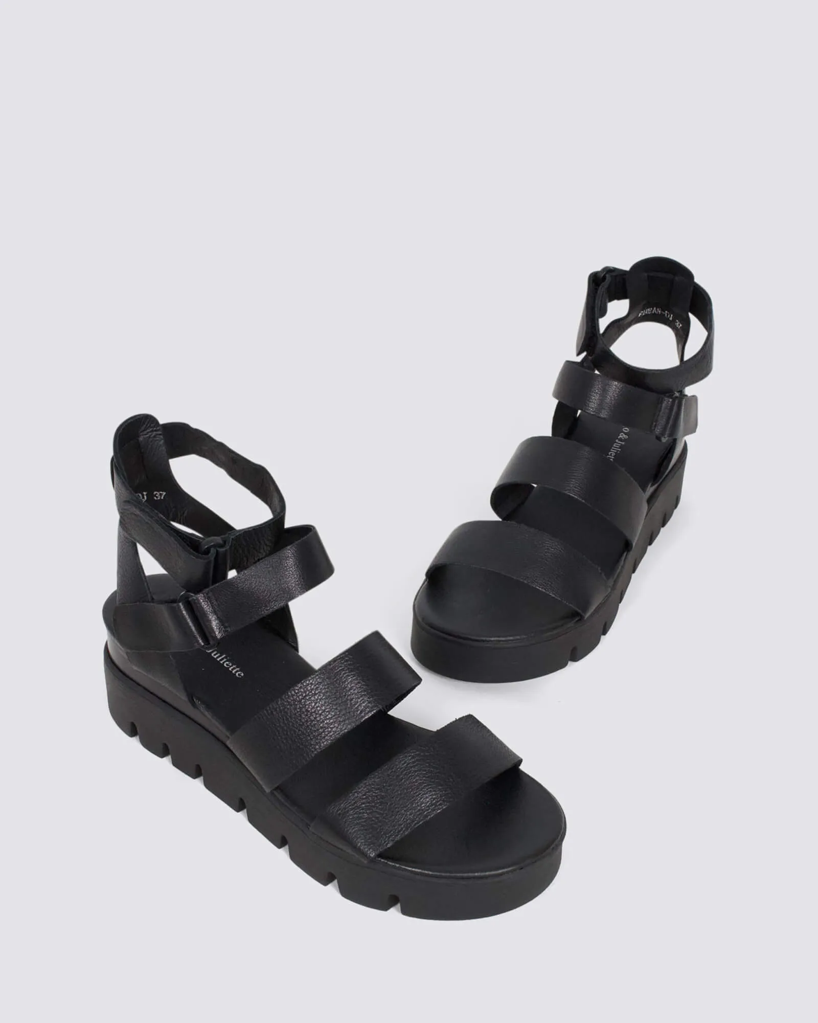 RHEAN WEDGE SANDALS BLACK/BLACK LEATHER