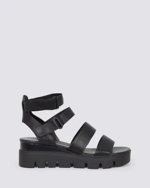 RHEAN WEDGE SANDALS BLACK/BLACK LEATHER