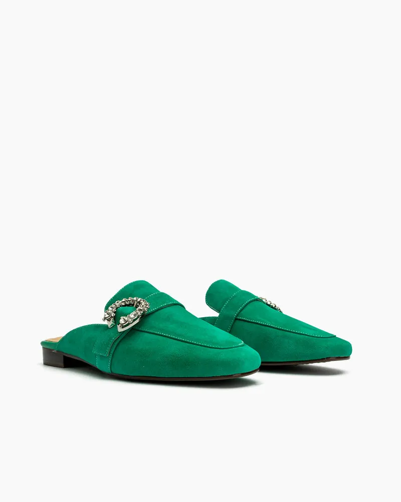 Rhinestone Buckle Minimalist Mules