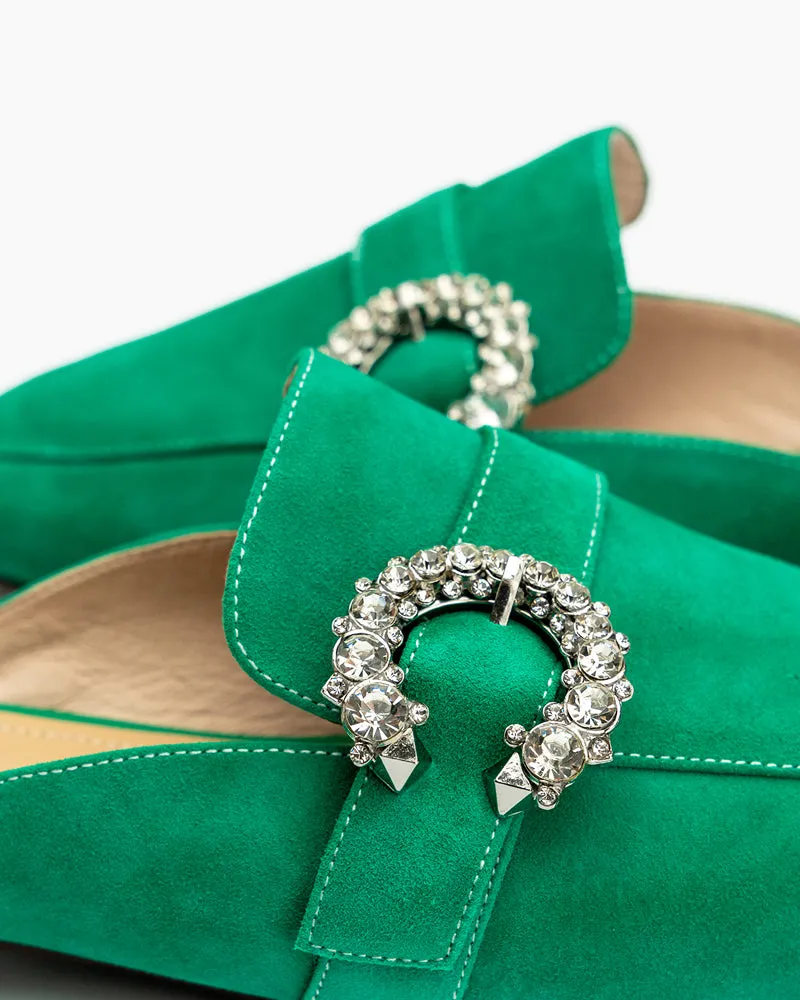Rhinestone Buckle Minimalist Mules