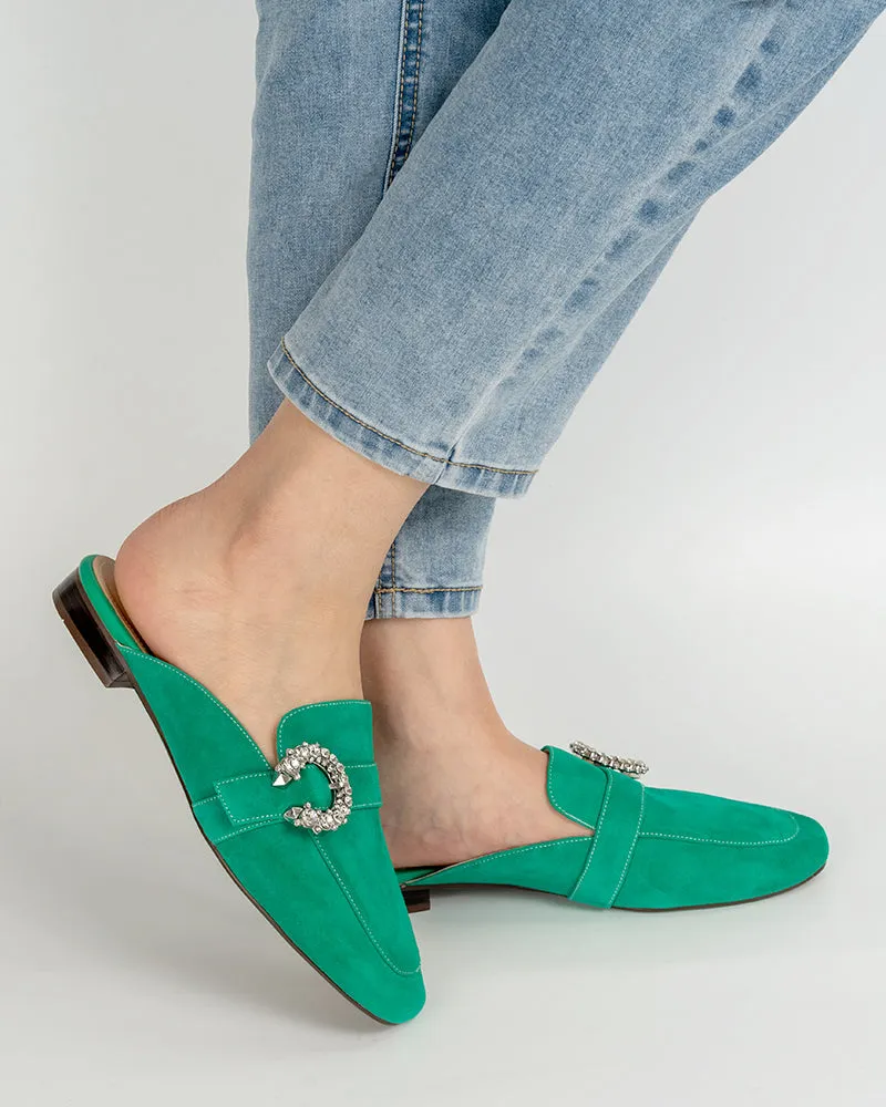 Rhinestone Buckle Minimalist Mules