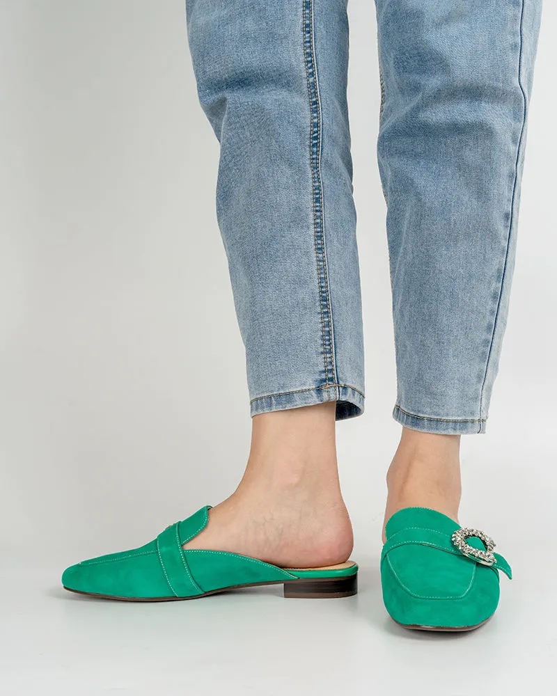 Rhinestone Buckle Minimalist Mules