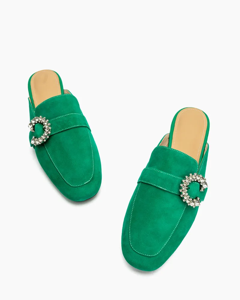 Rhinestone Buckle Minimalist Mules