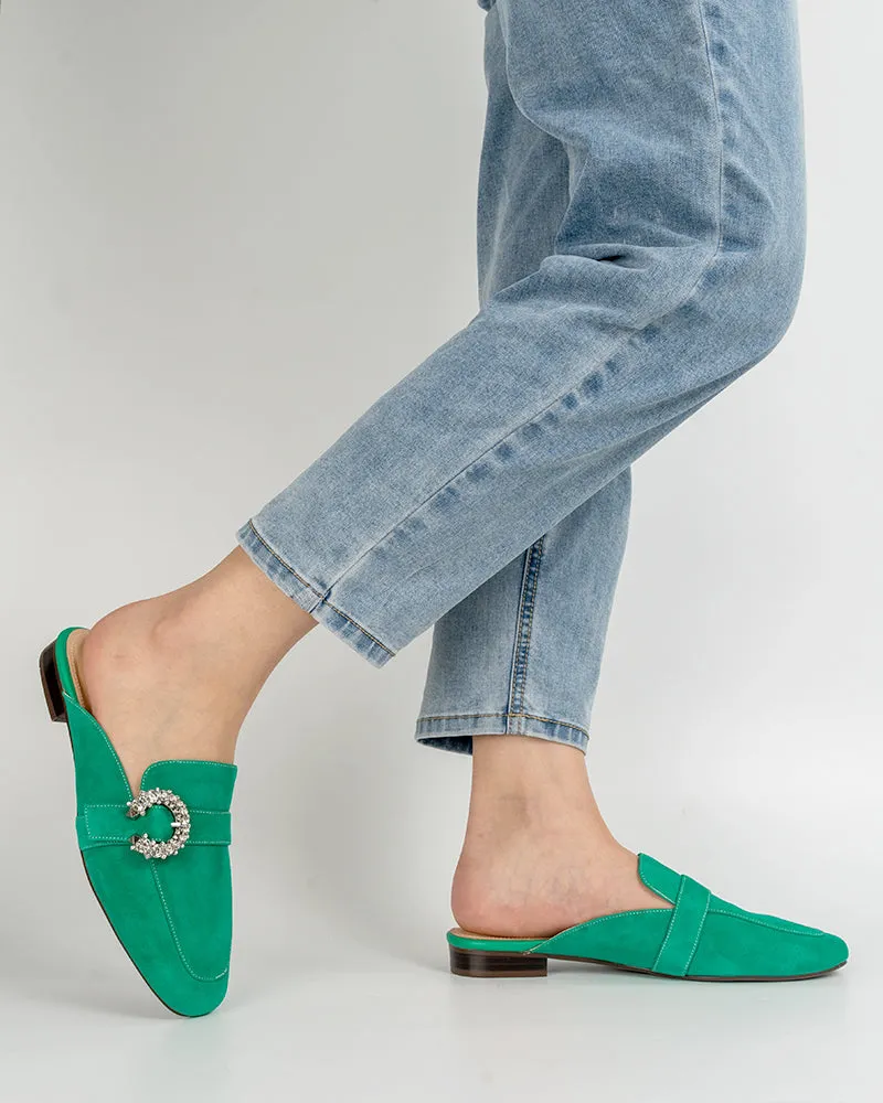 Rhinestone Buckle Minimalist Mules