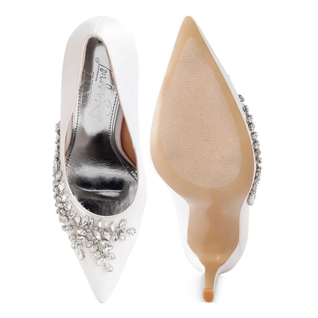 Rhinestones Embellished Satin Stiletto Pumps
