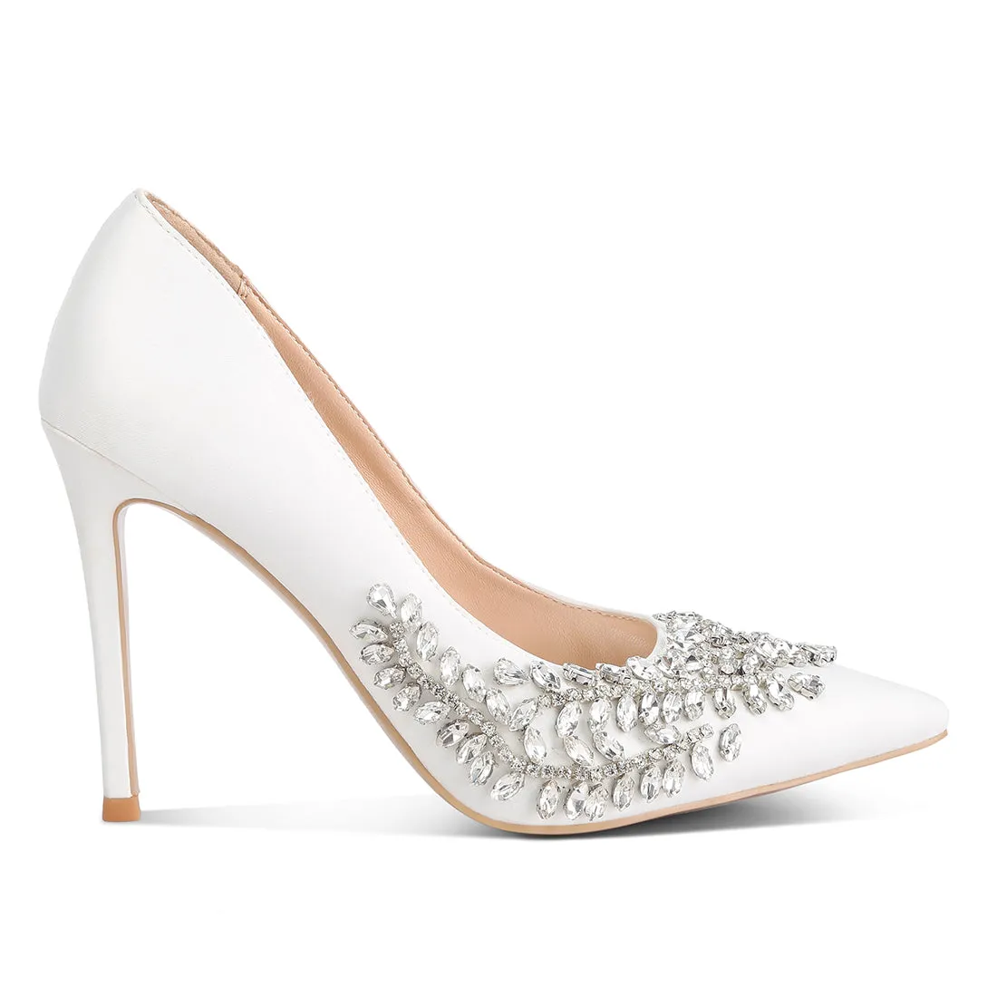Rhinestones Embellished Satin Stiletto Pumps