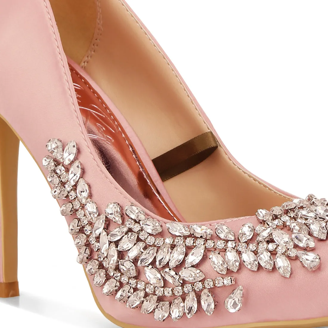Rhinestones Embellished Satin Stiletto Pumps
