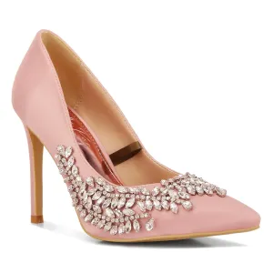 Rhinestones Embellished Satin Stiletto Pumps
