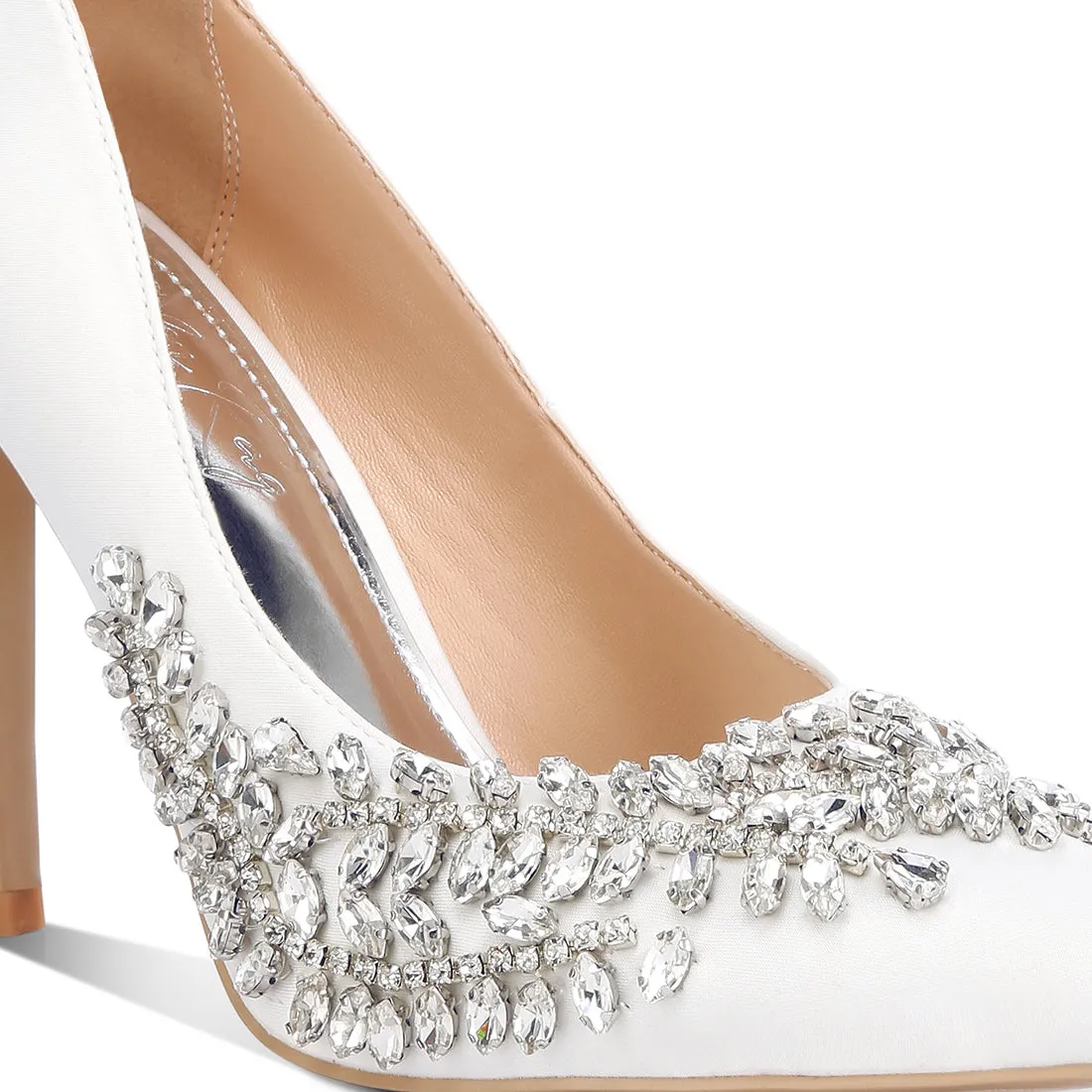Rhinestones Embellished Satin Stiletto Pumps