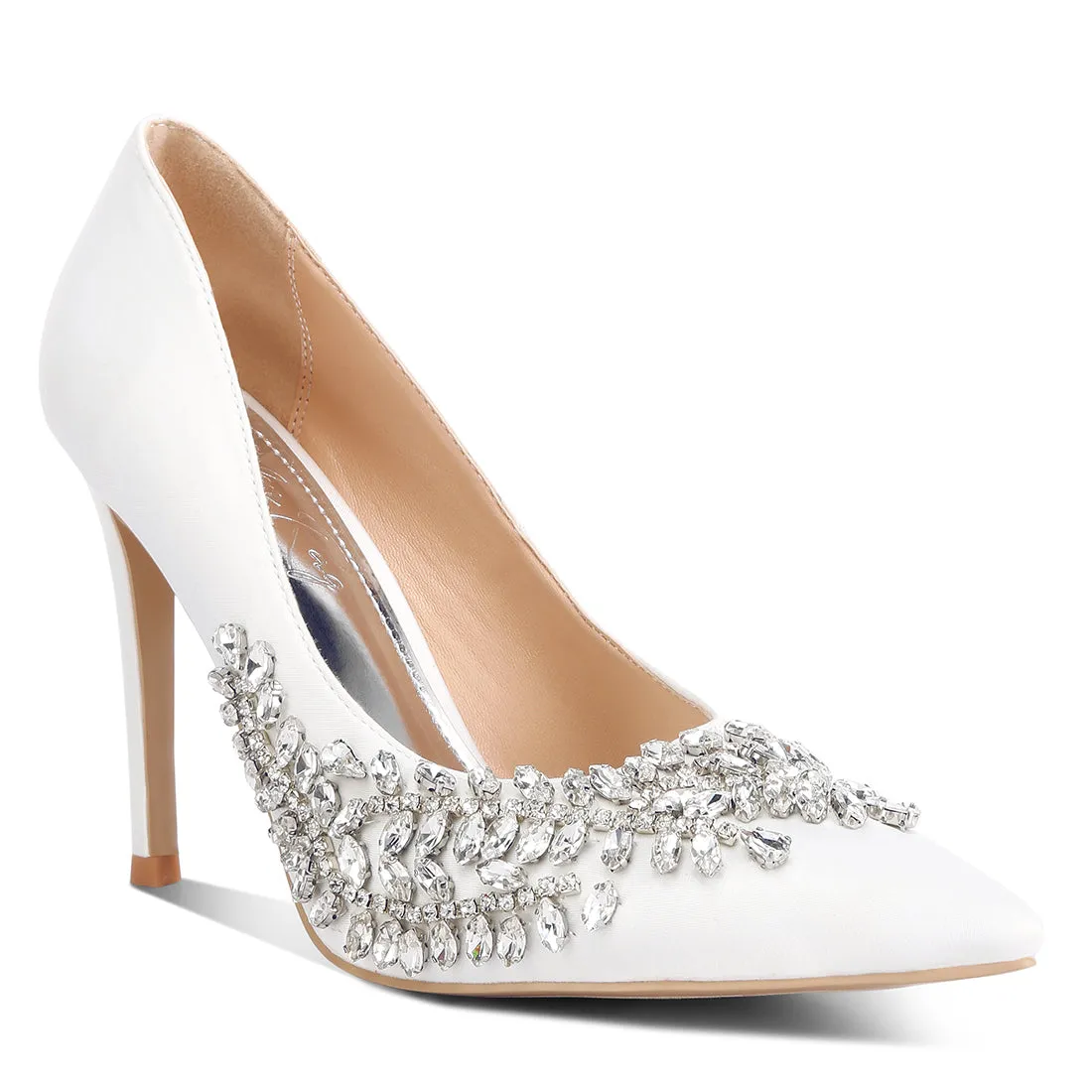 Rhinestones Embellished Satin Stiletto Pumps