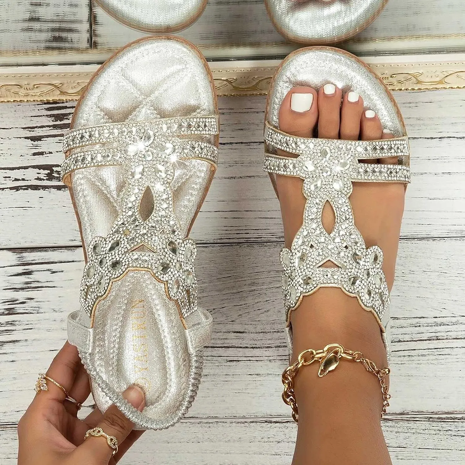 Ronony Flat Sandals for Women Dressy Comfortable Flats Dress Shoes Comfort Women Shoes for Woman Classic Shoes Low Wedge