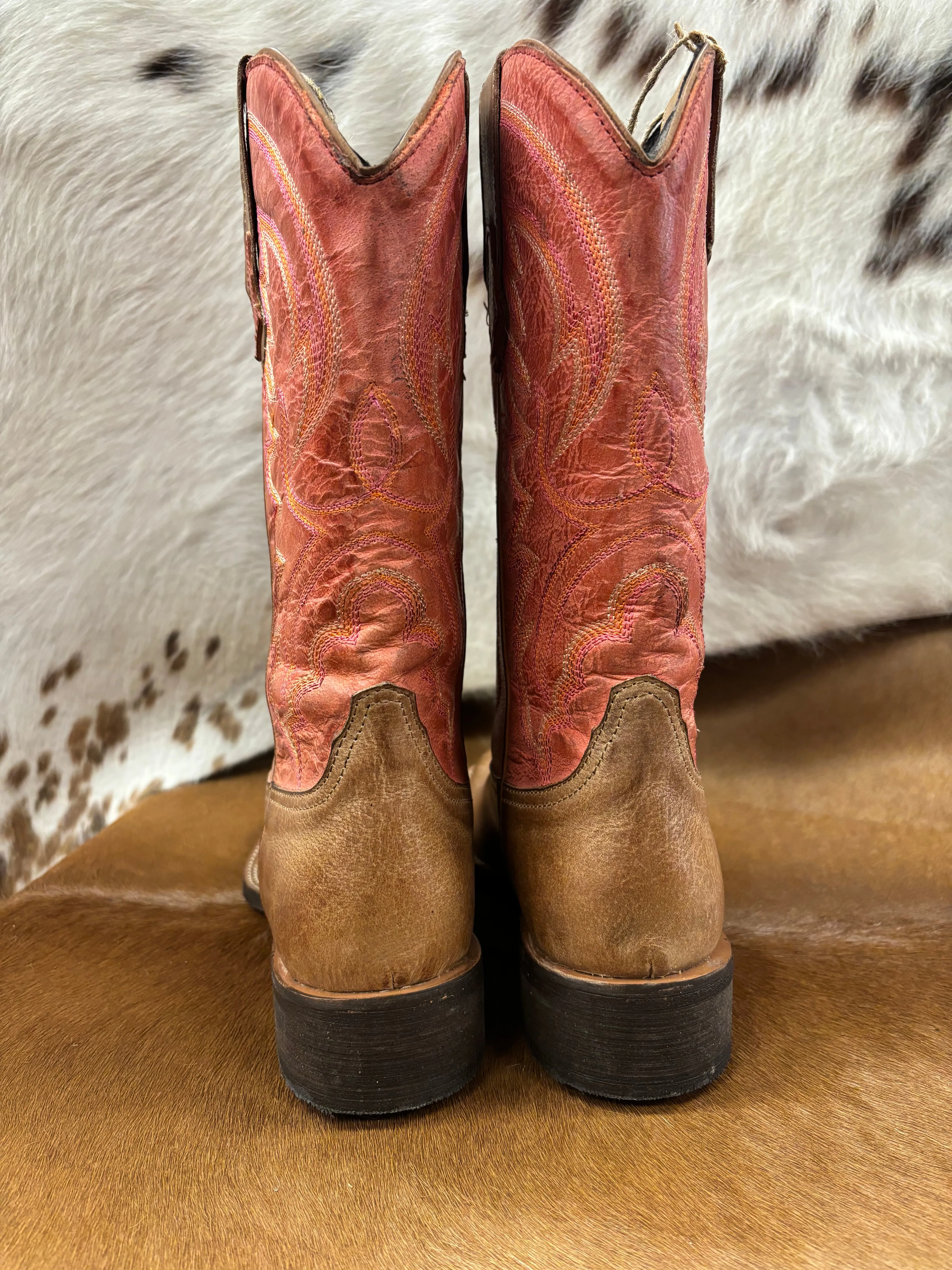 Roper Women's Lindsey Red & Tan Broad Square Toe Cowgirl Boots 0910-3528