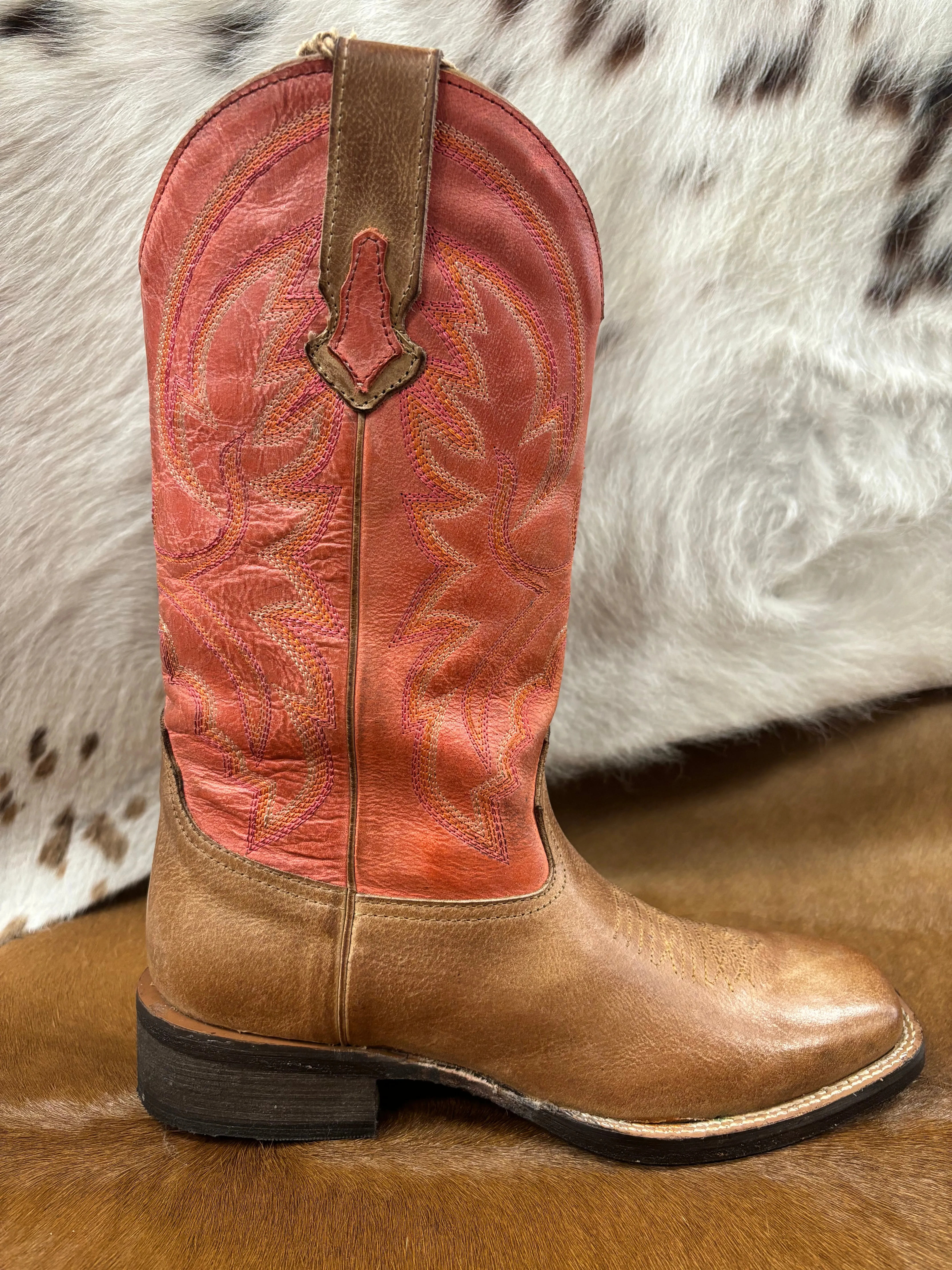 Roper Women's Lindsey Red & Tan Broad Square Toe Cowgirl Boots 0910-3528