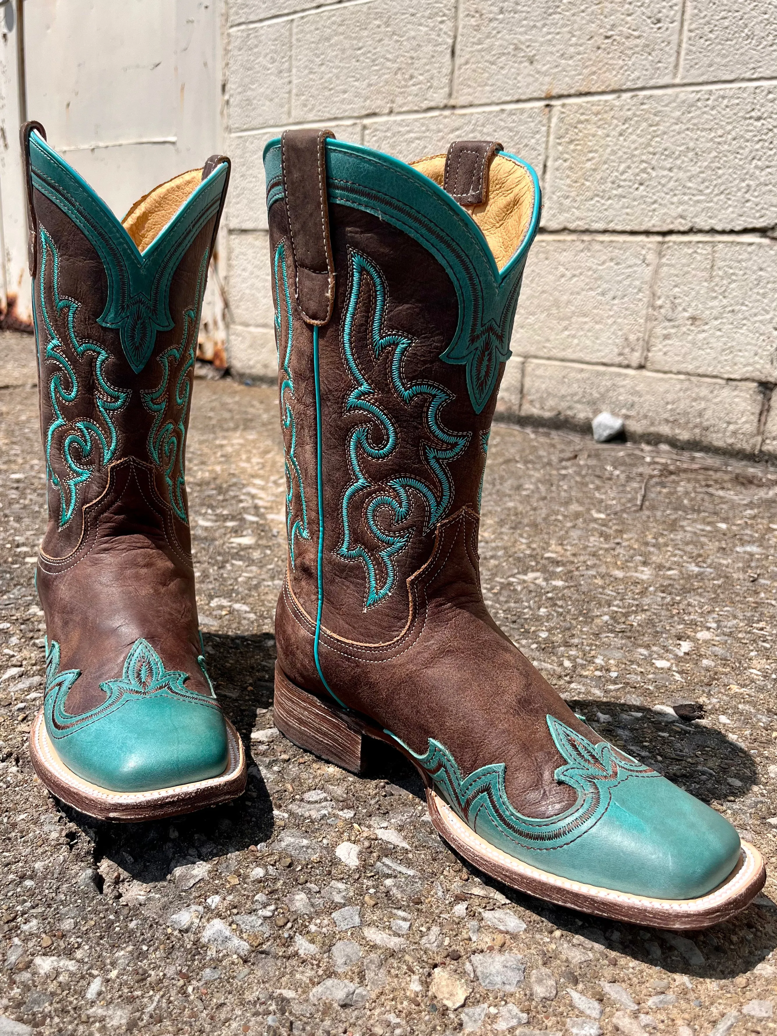 Roper Women's Shyla Burnish Blue Wing Tip Square Toe Cowgirl Boots 7016-8587