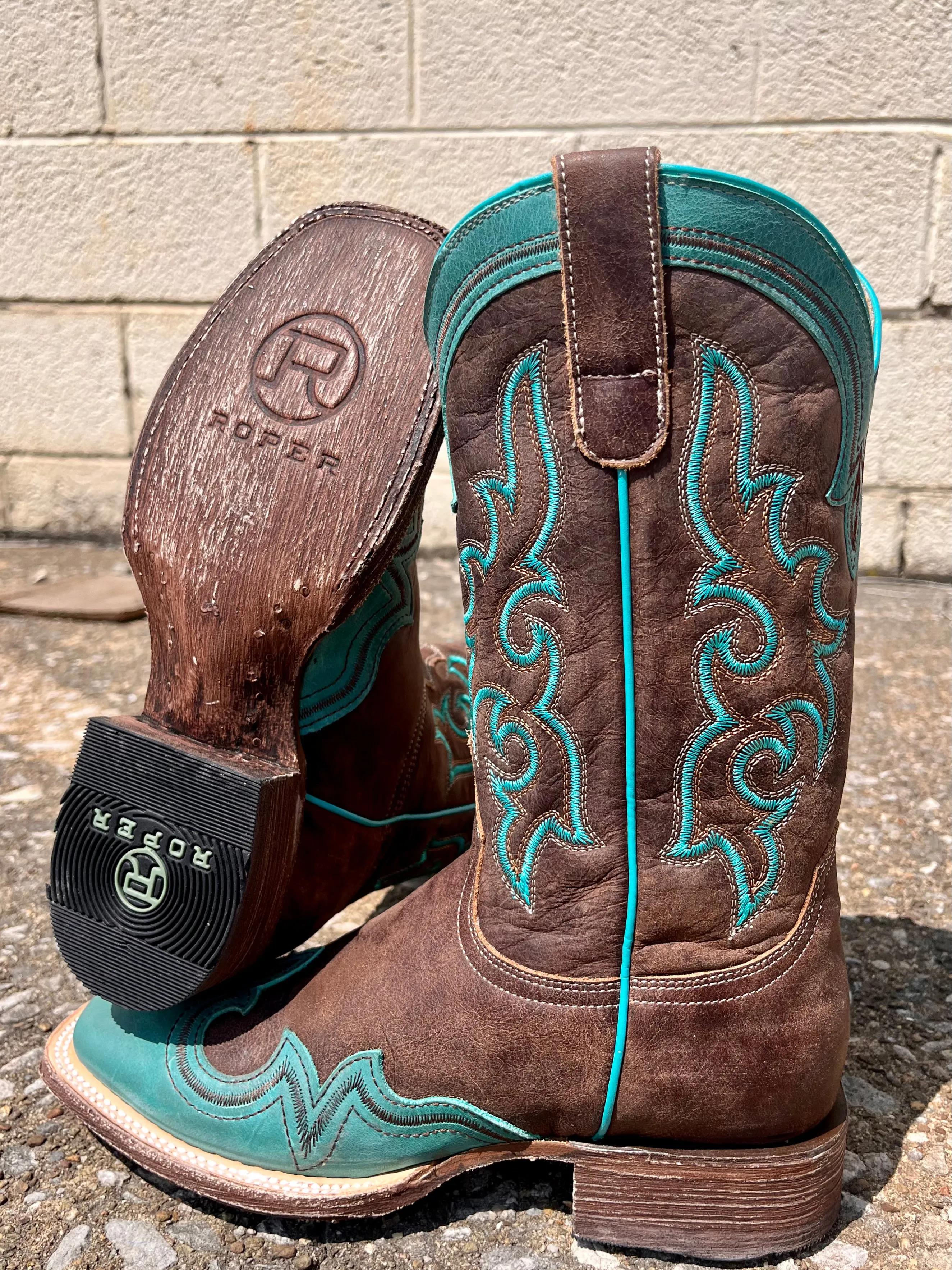 Roper Women's Shyla Burnish Blue Wing Tip Square Toe Cowgirl Boots 7016-8587